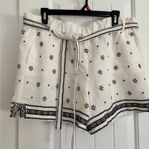 LOFT High Waist Cream and Black Patterned Shorts